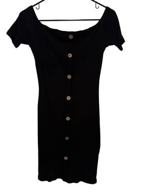 Black Button-Front Midi Dress